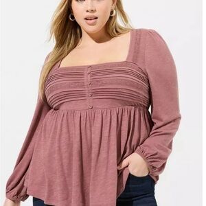 Torrid Pink Relaxed Smocked Long Sleeve Blouse